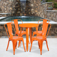 Flash Furniture CH-51080TH-4-18CAFE-OR-GG 24" Round Metal Table Set with Cafe Chairs in Orange